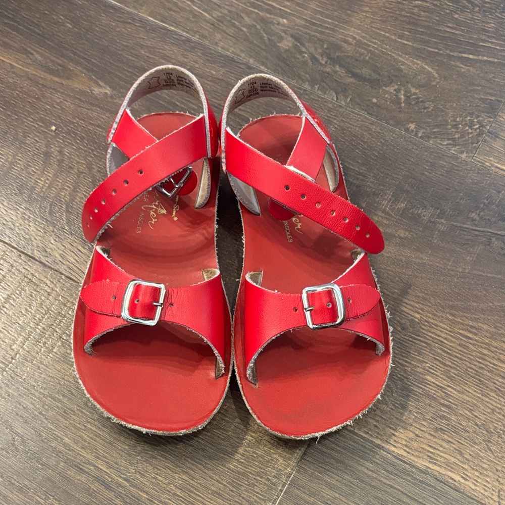 Kids Red Leather Buckle Strap Sandals - Adjustable Comfort
